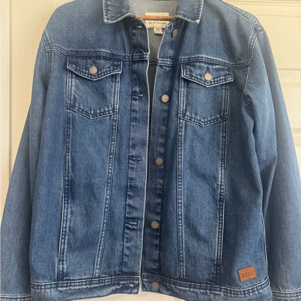 Roxy Blue Denim Jacket With Brown Patch - image 1